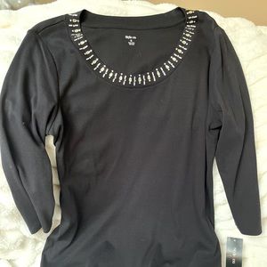 Style & Co black 100% cotton rhinestone embellished top. Macy’s. NWT❣️